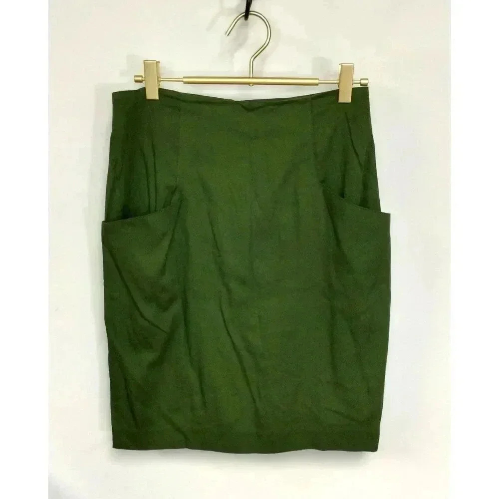 Vintage Rafferty Women's Green Rayon Blend Pockets Flat Front Mini Skirt Size‎ 7